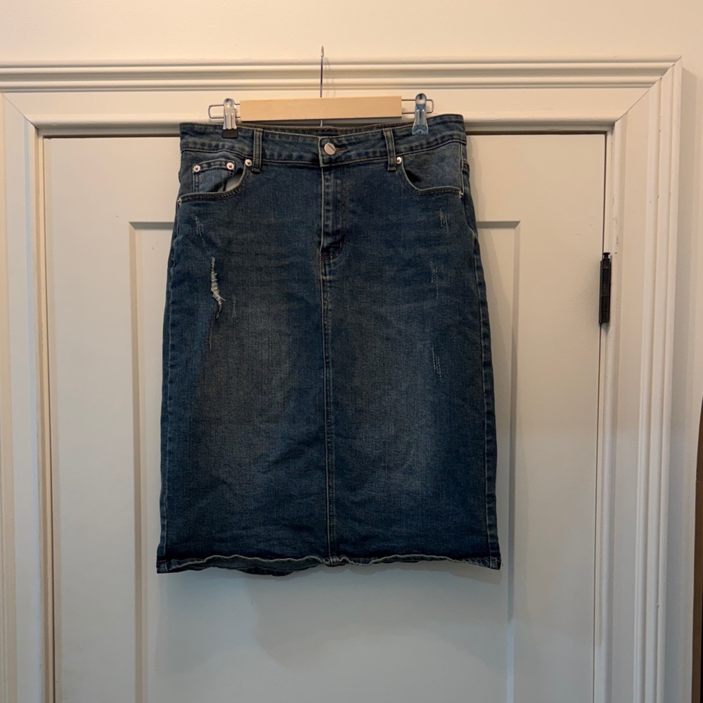 Classic Distressed Denim Skirt